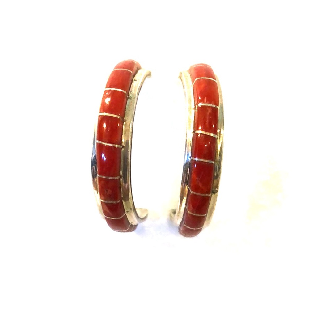 ZUNI STERLING Vintage Red Coral Earrings